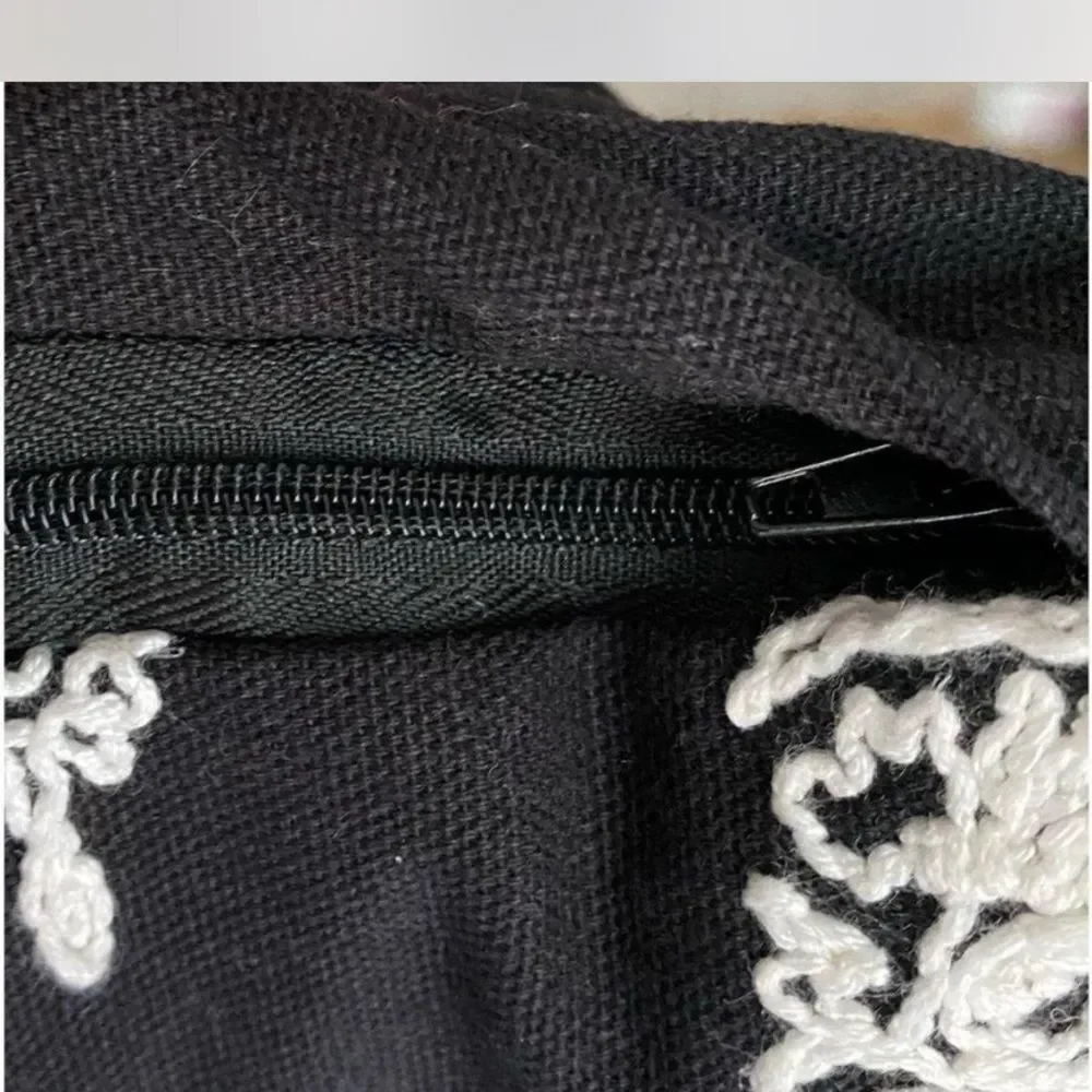 Dream Home NY Embroidered Medallion Black and White Decorative Pillow